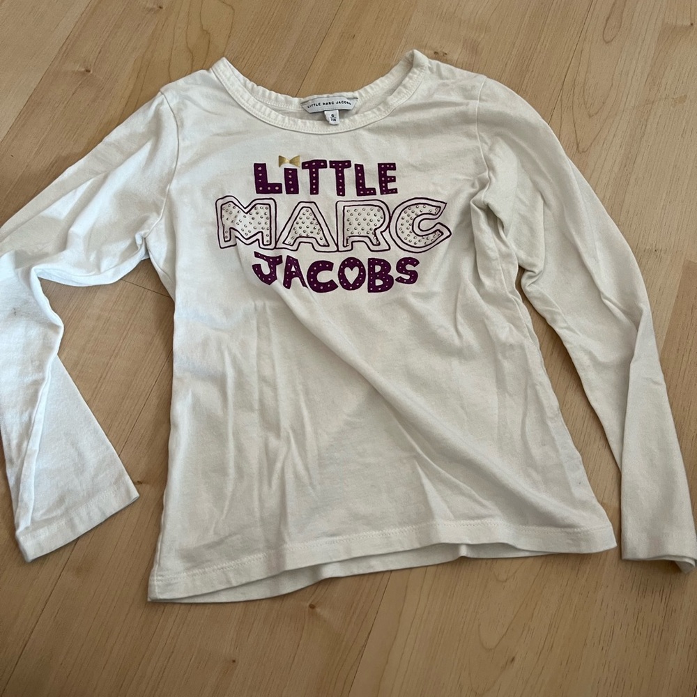 Little Marc Jacobs Cream Long Sleeve Logo Top with Purple Print